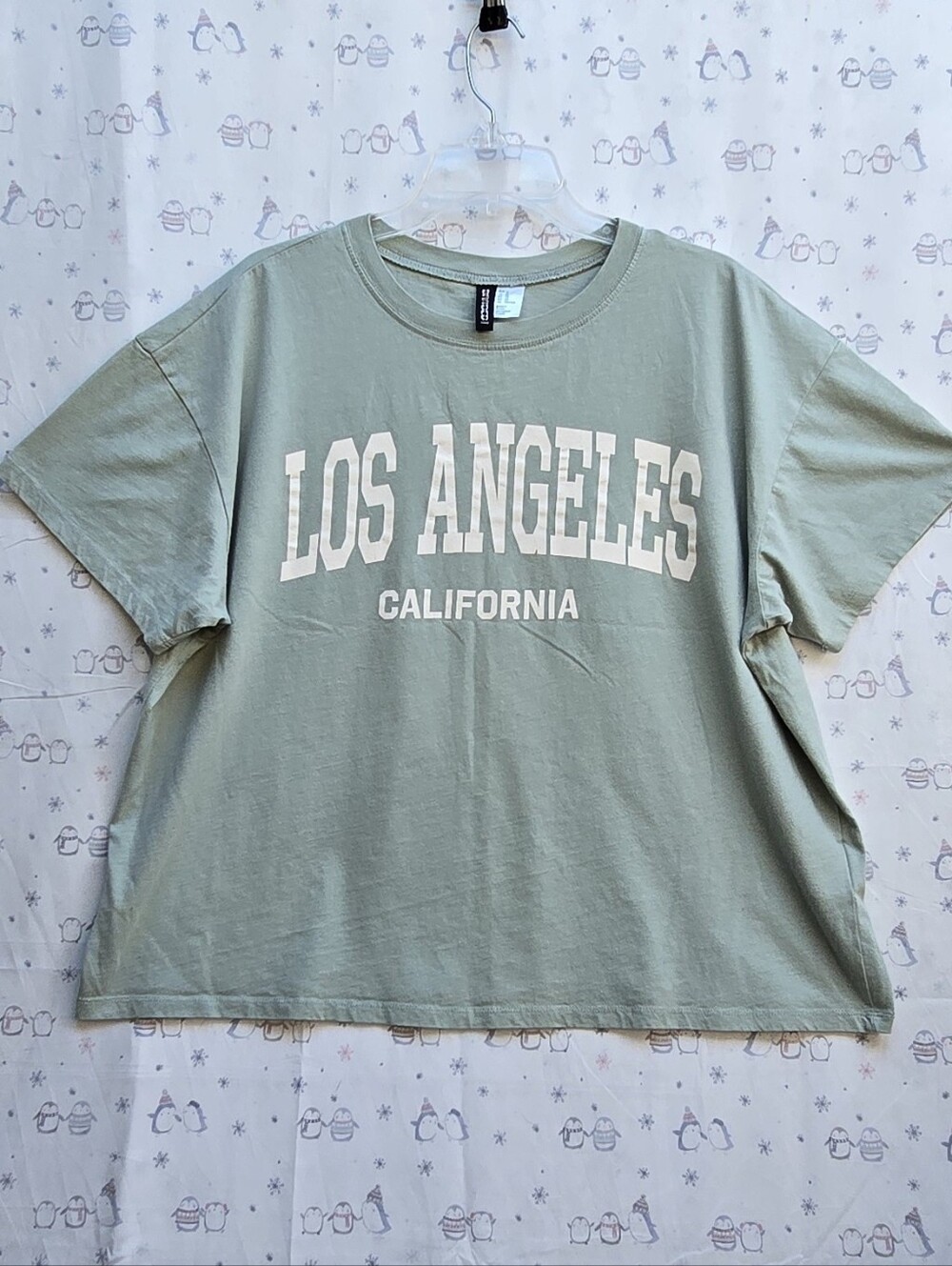 H&M Sage Green Los Angeles Graphic Tee with White Print. XL